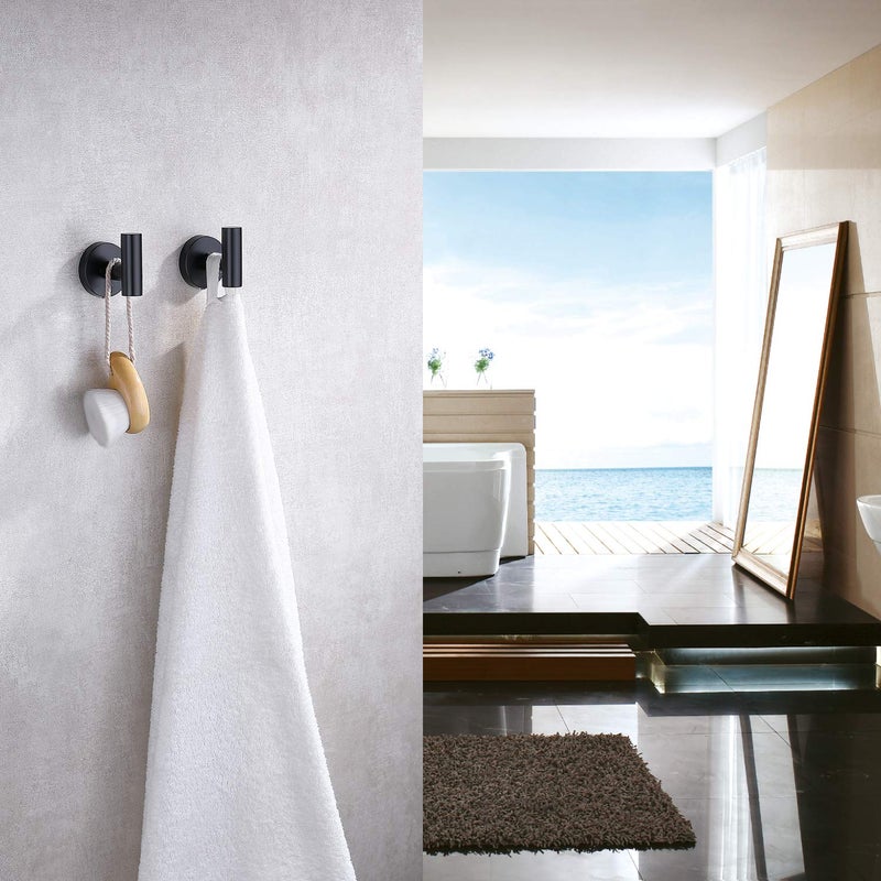 TASTOS Matte Black Bathroom Towel Coat Hook Stainless Steel, 2 Pack Robe Clothes Cabinet Closet Sponges Hooks Holder Round Style Heavy Duty Wall Hook for Bathroom Kitchen Hotel Wall Mounted - Image 4